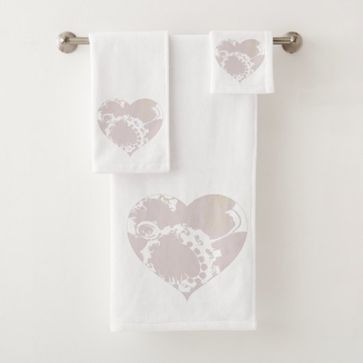 Lavender en White Floral Hearts Bath Set Bad Handdoek (Insitu)