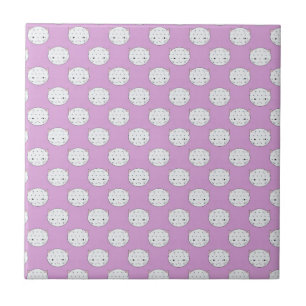 Lavender en White Kat Faces Pattern Polka Dots Tegeltje