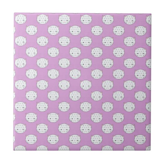 Lavender en White Kat Faces Pattern Polka Dots Tegeltje (Voorkant)