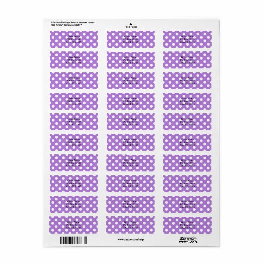 Lavender en White Polka Dots Etiket (Full Sheet)