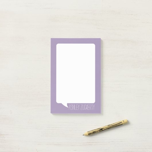 Lavender en White Talk Bubble Persoonlijke naam Post-it® Notes (Op bureau)