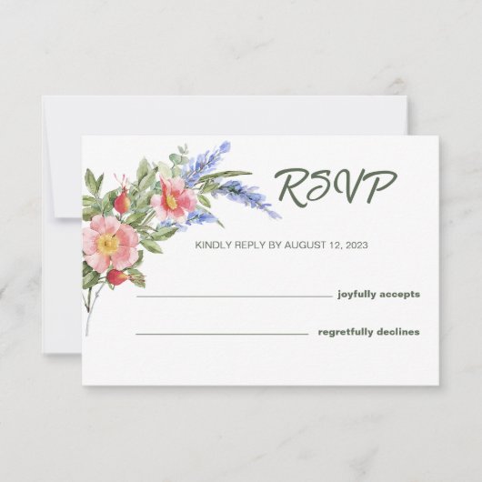 Lavender en wilde bloemen Rustic Wedding RSVP Kaar (Voorkant)