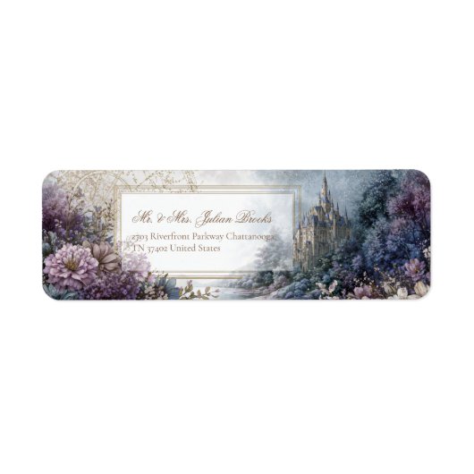 Lavender Enchanted Forest Gilded Castle Address Etiket (Voorkant)