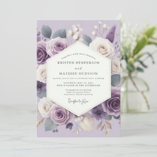 Lavender Ethereal Bloom Wedding Kaart (Staand voorkant)