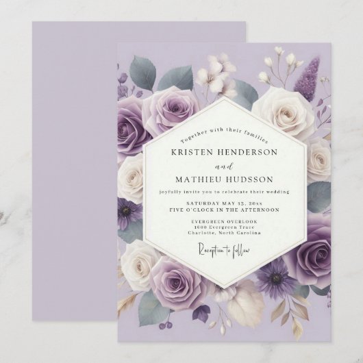 Lavender Ethereal Bloom Wedding Kaart (Voorkant / Achterkant)