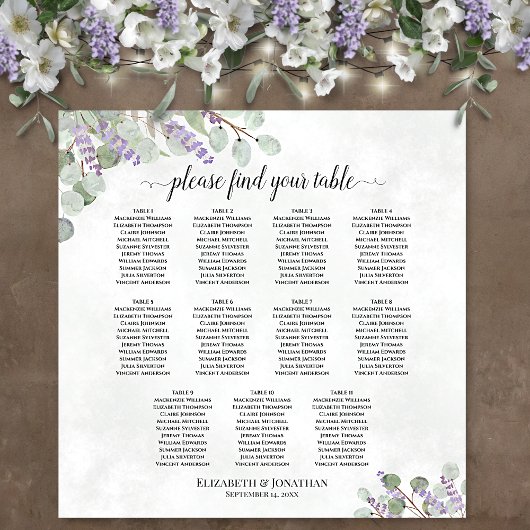 Lavender Eucalyptus 11 Tafel Wedding Seating Chart Poster