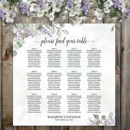 Lavender Eucalyptus 12 Tafel Wedding Seating Chart Poster
