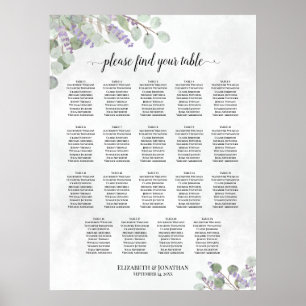 Lavender Eucalyptus 19 Tafel - bruiloft Poster