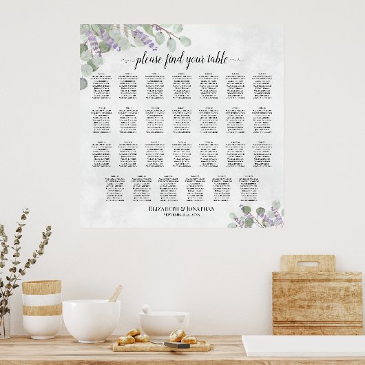 Lavender Eucalyptus 27 Tafel - bruiloft Poster (Keuken)