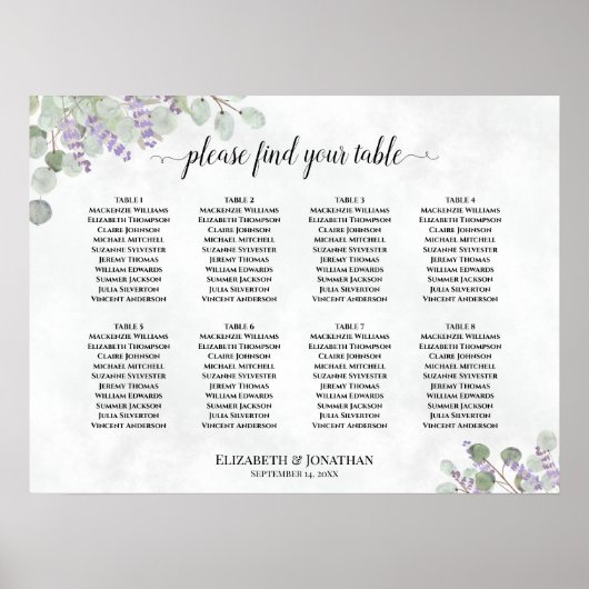 Lavender Eucalyptus 8 Table Weddenschap Poster (Voorkant)