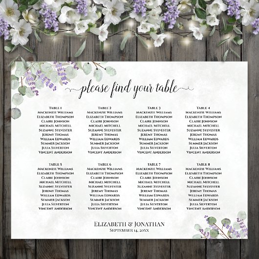 Lavender Eucalyptus 8 Table Weddenschap Poster