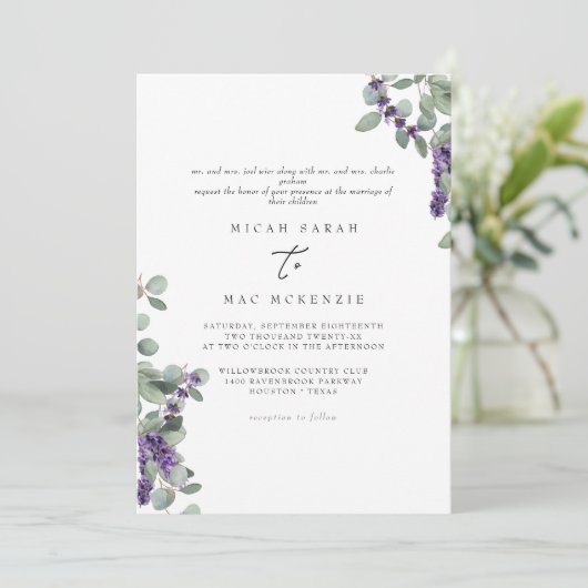 Lavender Eucalyptus Beide stellen het huwelijk van Kaart (Staand voorkant)