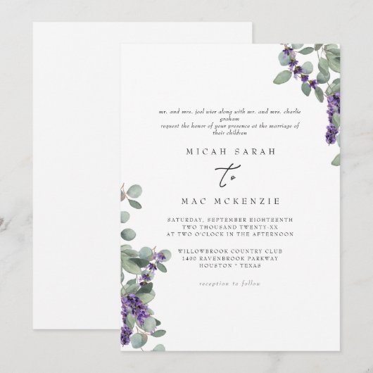 Lavender Eucalyptus Beide stellen het huwelijk van Kaart (Voorkant / Achterkant)