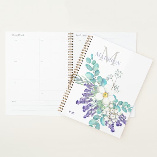 Lavender Eucalyptus Botanical Floral Monogram Planner (Display)