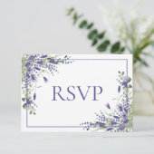 Lavender Eucalyptus Botanical Script Weddenschap R RSVP Kaartje (Staand voorkant)