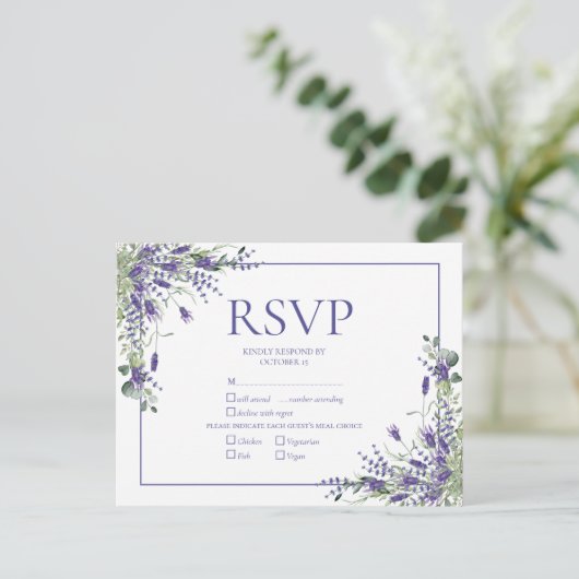 Lavender Eucalyptus Botanical Script Weddenschap R Uitnodiging Briefkaart (Staand voorkant)