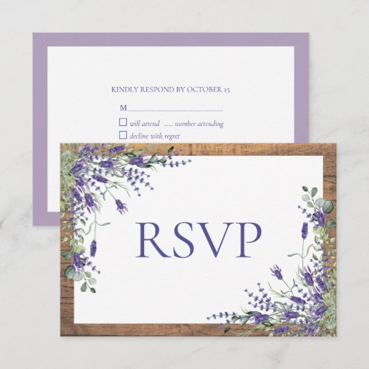 Lavender Eucalyptus Botanical Wood Weddenschap RSV RSVP Kaartje (Voorkant / Achterkant)