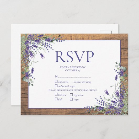 Lavender Eucalyptus Botanical Wood Weddenschap RSV Uitnodiging Briefkaart (Voorkant / Achterkant)