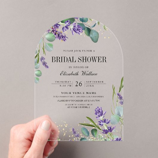 Lavender Eucalyptus Bridal Shower Acryl Uitnodigingen (Insitu (Draagbaar))