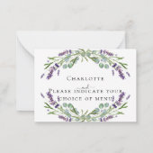 Lavender eucalyptus bruiloft RSVP menu (Achterkant)