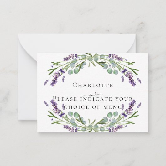 Lavender eucalyptus bruiloft RSVP menu (Achterkant)