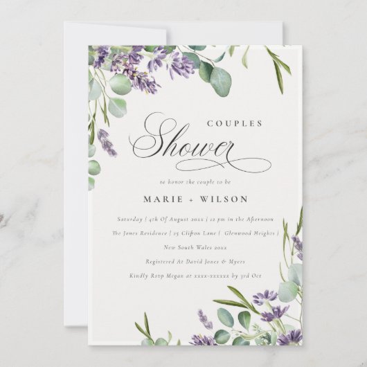 Lavender Eucalyptus Bunch Couples Shower Invite Bedankkaart (Voorkant)