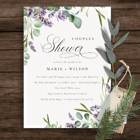 Lavender Eucalyptus Bunch Couples Shower Invite Bedankkaart