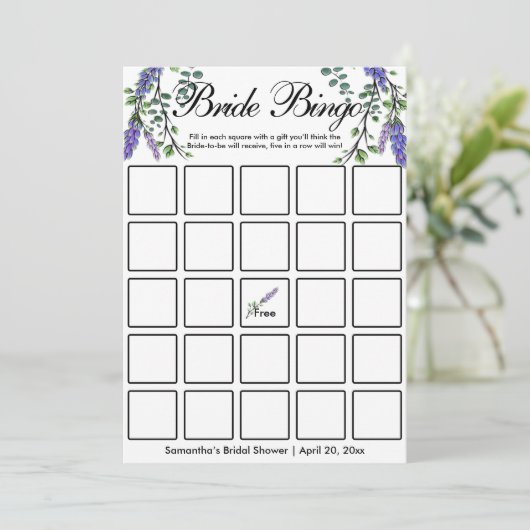 Lavender eucalyptus elegant Bridal bingo game card Kaart (Staand voorkant)