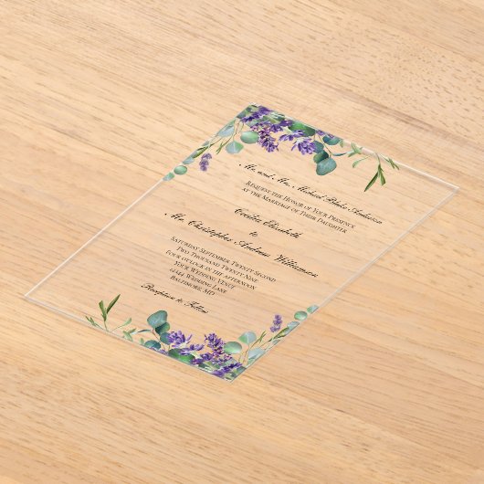 Lavender Eucalyptus Elegant Formal Wedding Acryl Uitnodigingen (Laagn)