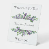 Lavender Eucalyptus Elegant Weddenschap Welkomstte Reclamebord Met Voetstuk (Voorkant)
