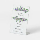 Lavender Eucalyptus Elegant Wedding Table Sign Reclamebord Met Voetstuk (Voorkant)