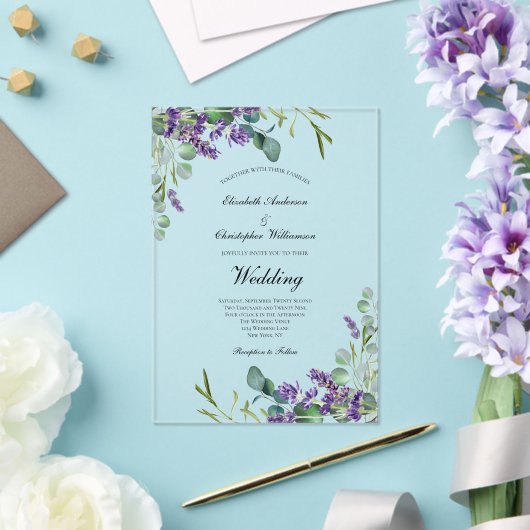 Lavender Eucalyptus Floral Botanical Wedding Acryl Uitnodigingen (Insitu (Huwelijk))