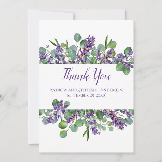 Lavender Eucalyptus Floral Botanical Wedding Bedankkaart (Voorkant)