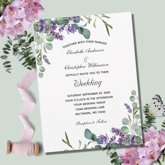 Lavender Eucalyptus Floral Botanical Wedding Invem Kaart