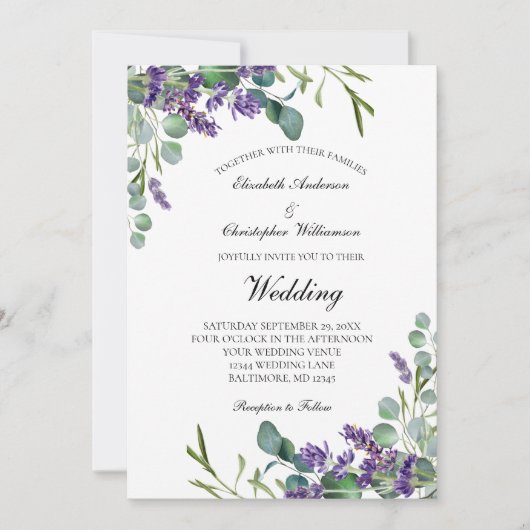 Lavender Eucalyptus Floral Botanical Wedding Kaart (Voorkant)