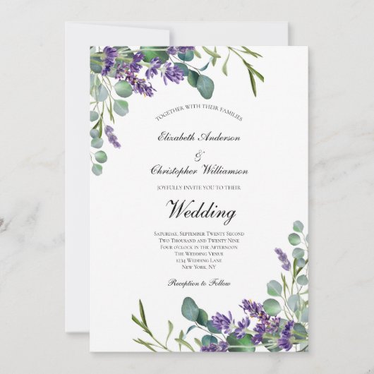 Lavender Eucalyptus Floral Botanical Wedding Kaart (Voorkant)