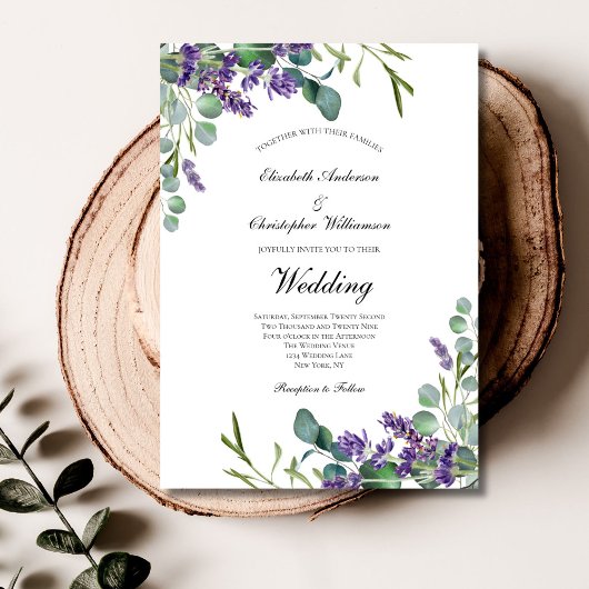 Lavender Eucalyptus Floral Botanical Wedding Kaart