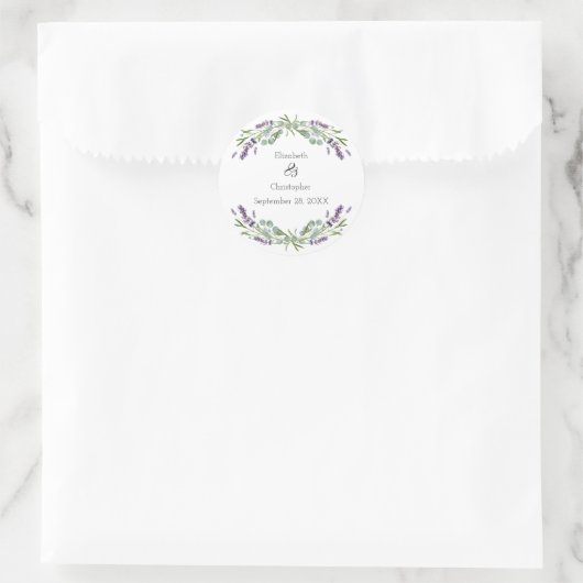 Lavender Eucalyptus Floral Botanical Wedding Ronde Sticker (Tas)