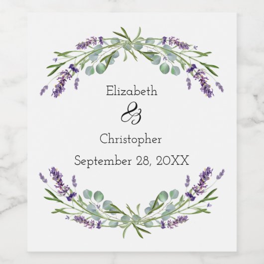 Lavender Eucalyptus Floral Botanical Wedding Wijn Etiket (Enkel label)