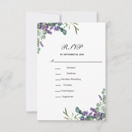 Lavender Eucalyptus Floral Formal Elegant Wedding RSVP Kaartje (Voorkant)