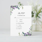 Lavender Eucalyptus Floral Formal Elegant Wedding RSVP Kaartje (Staand voorkant)