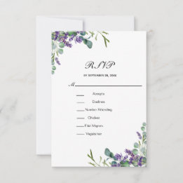 Lavender Eucalyptus Floral Formal Elegant Wedding RSVP Kaartje
