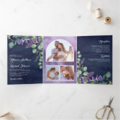 Lavender Eucalyptus Foto Arch Navy Blue Weddenscha Drieluik Uitnodiging (Binnen)