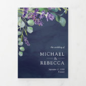 Lavender Eucalyptus Foto Arch Navy Blue Weddenscha Drieluik Uitnodiging (Cover)
