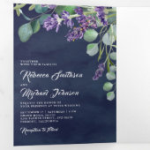 Lavender Eucalyptus Foto Arch Navy Blue Weddenscha Drieluik Uitnodiging (Binnenzijde eerst)