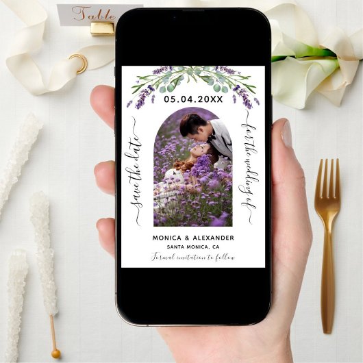 Lavender eucalyptus foto QR bruiloft met uitzonder Save The Date