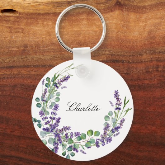 Lavender eucalyptus greenery floral name script sleutelhanger (Voorkant)