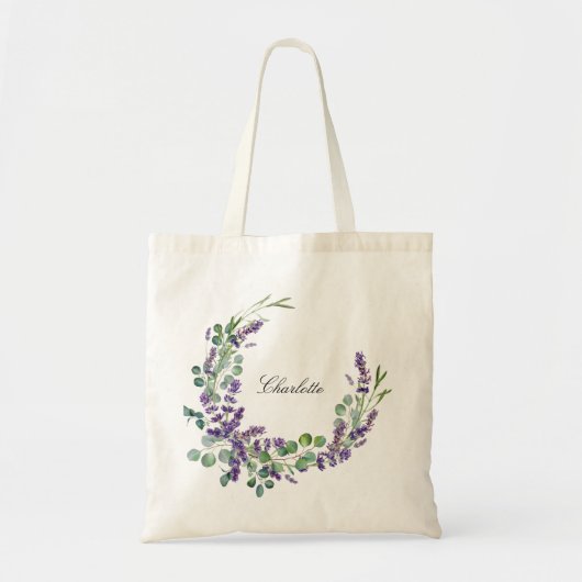 Lavender eucalyptus greenery floral name script tote bag (Voorkant)