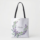 Lavender eucalyptus greenery floral name script tote bag (Voorkant)