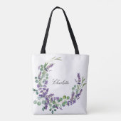 Lavender eucalyptus greenery floral name script tote bag (Achterkant)